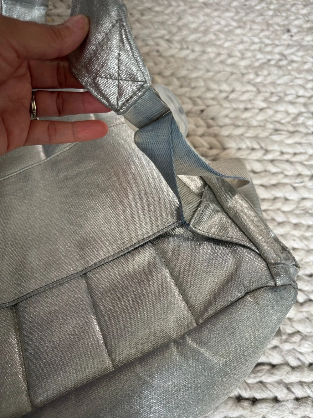 STATE Silver Backpack with Yellow Daisy Appliqués